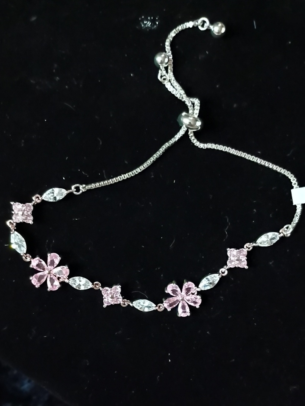 Silver-Tone Necklace with Pink Crystals